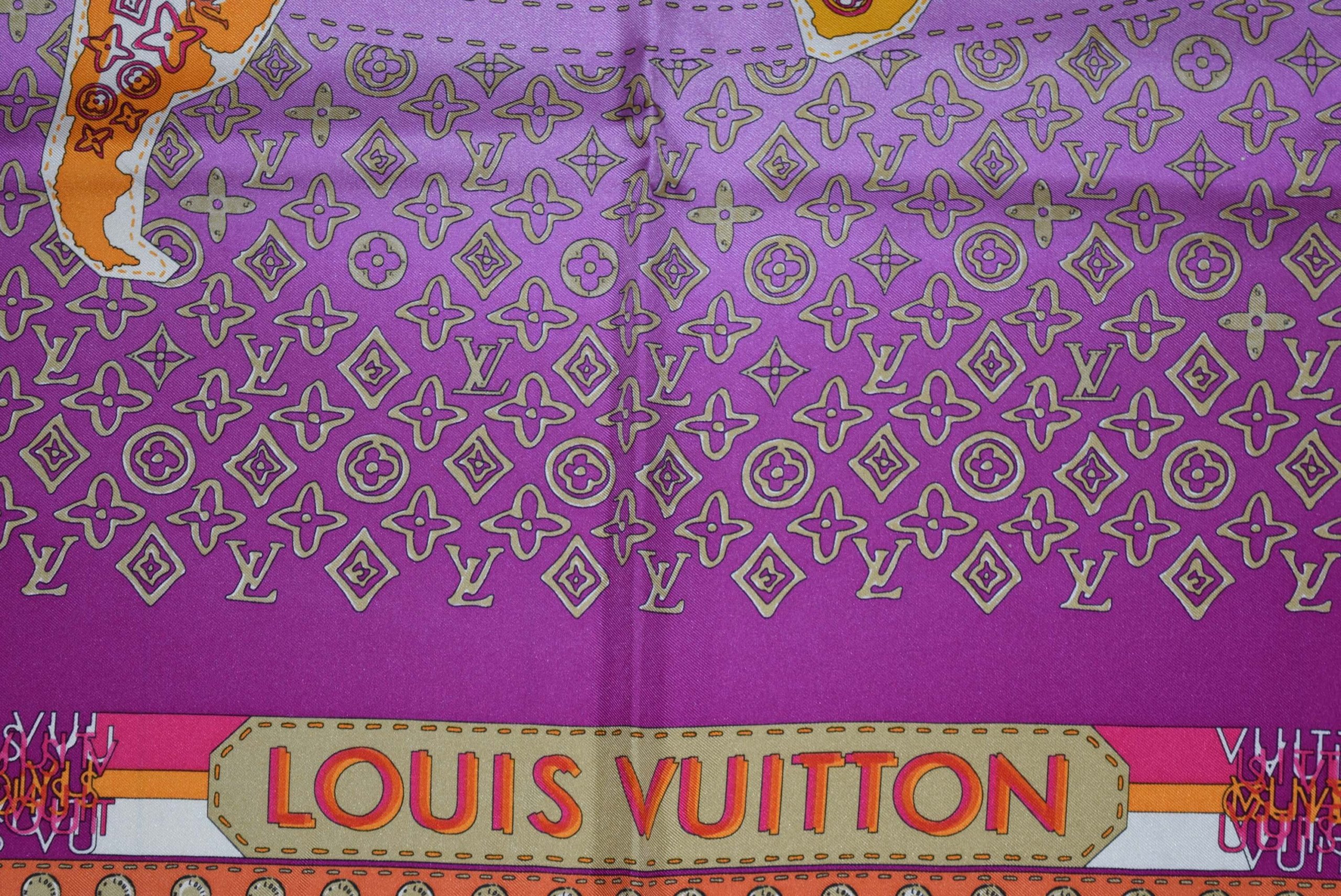 Louis Vuitton Silk Multicolor Monogram Butterfly Scarf Purple
