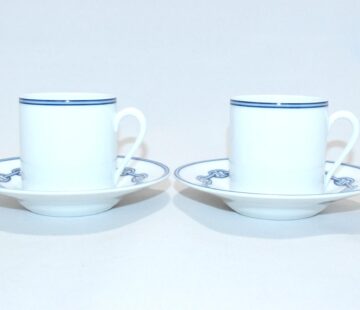Hermes Chaine D'ancre Demitasse Cup and Saucer 2 set Blue Espresso Dinnerware M21