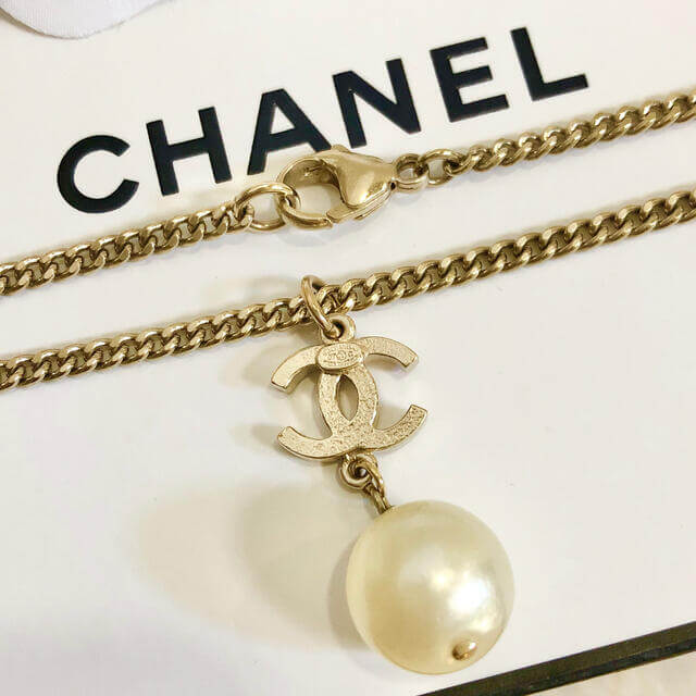 chanel necklace pearl drop pendant