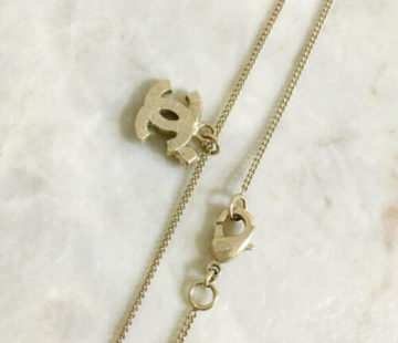 Chanel Pendant Necklace CC Logo Pearl Stone Rhinestone Light Gold Chain A12P 733