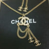 CHANEL Pendant Necklace CC Logo Pearl stone Rhinestone light Gold Chain A12P 733