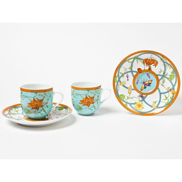 Hermes Siesta island Tea Cup Saucer Tableware Blue 2 set Floral Dinnerware  Used