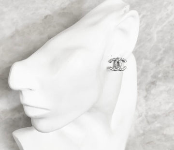 chanel black drop earrings silver