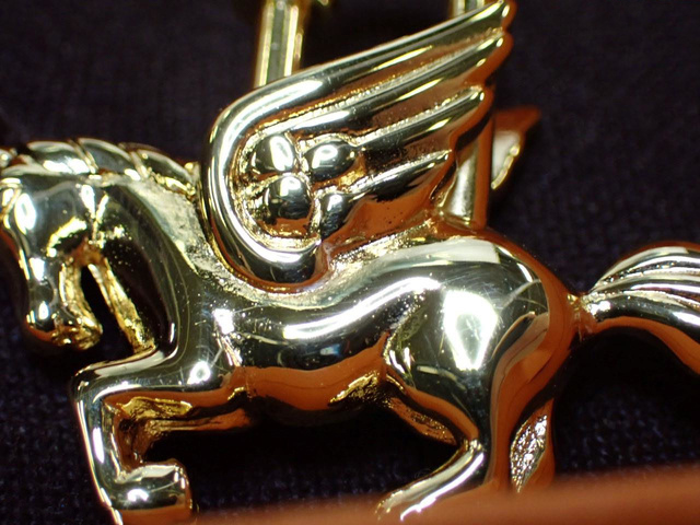 Authentic HERMES Pegasus Motif Cadena Lock Bag Charm Silver Brass #1090316