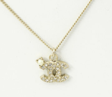 Chanel CC Light Pink Clover Silver Rhinestone Necklace, Chanel