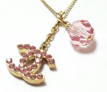 CHANEL Pendant Necklace Gold Heart pink Rhinestone CC Logo 02P 303  RA30350_0425