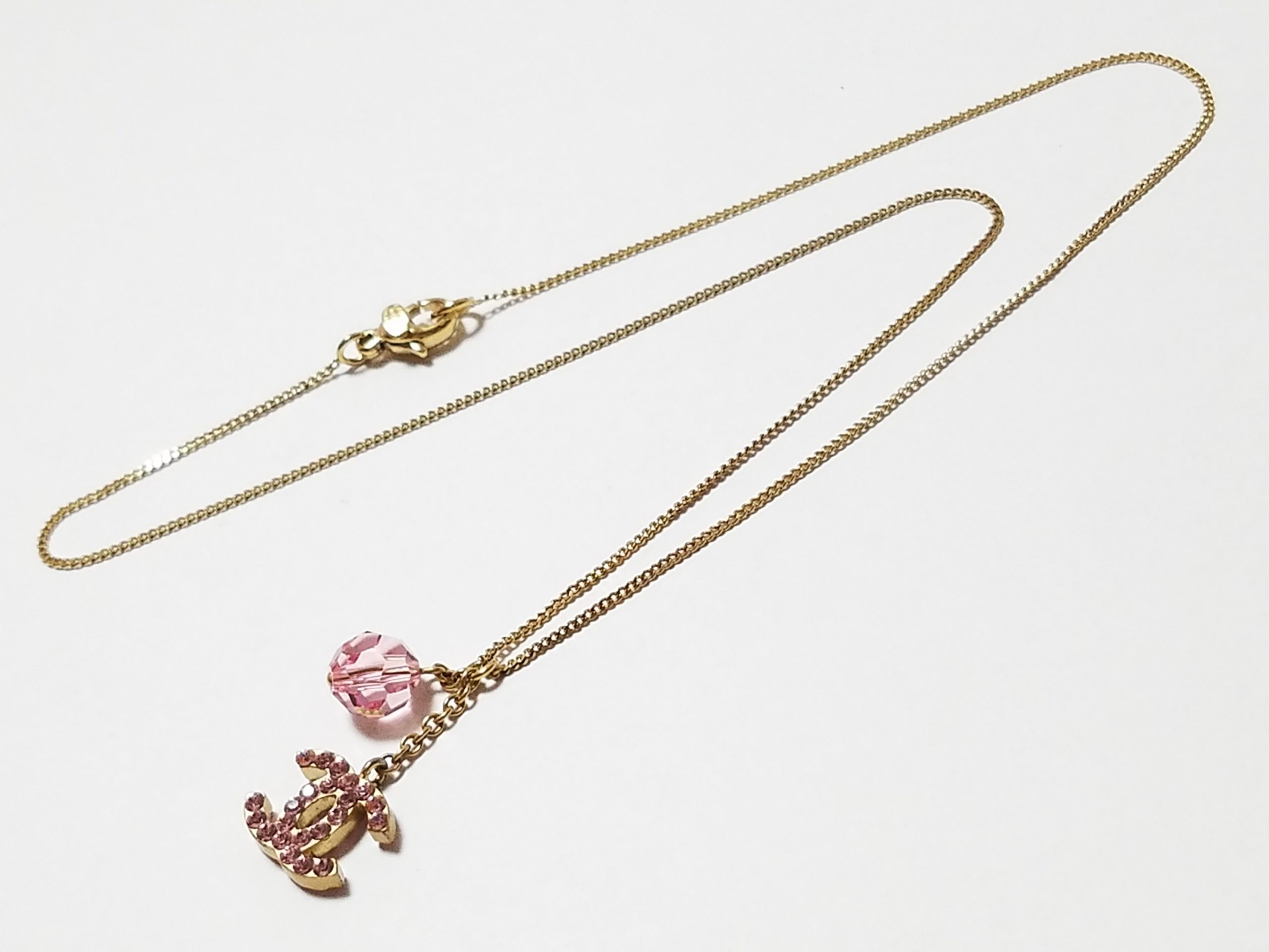 CHANEL Pendant Necklace Gold CC Logo stone pink rhinestone 07P Ex – art  Japan Export