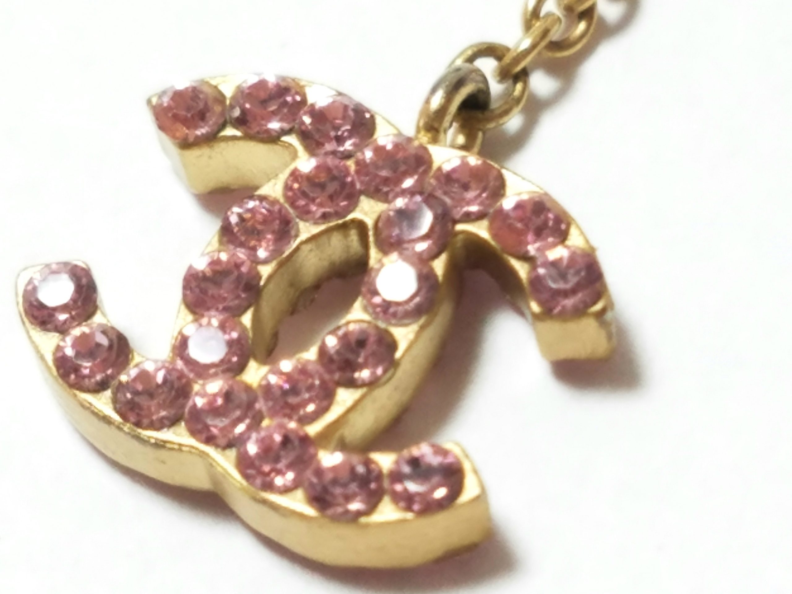 CHANEL Pendant Necklace CC Logo light Gold Beige Rhinestone Pearl 07A 0712