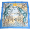 Hermes Scarf Chasse au bois 90 cm silk blue Carre fox animal hunter 35" 095