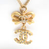 CHANEL Pendant Necklace Gold ribbon CC Logo silver rhinestone 06A