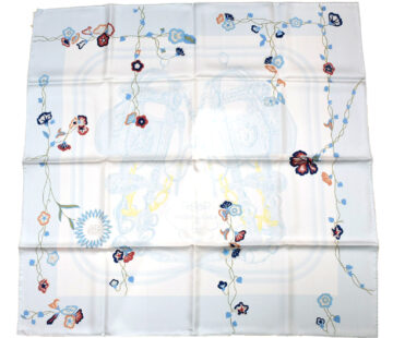 Hermes Scarf Brides Fleuries 90 cm silk light blue flower Carre 35"
