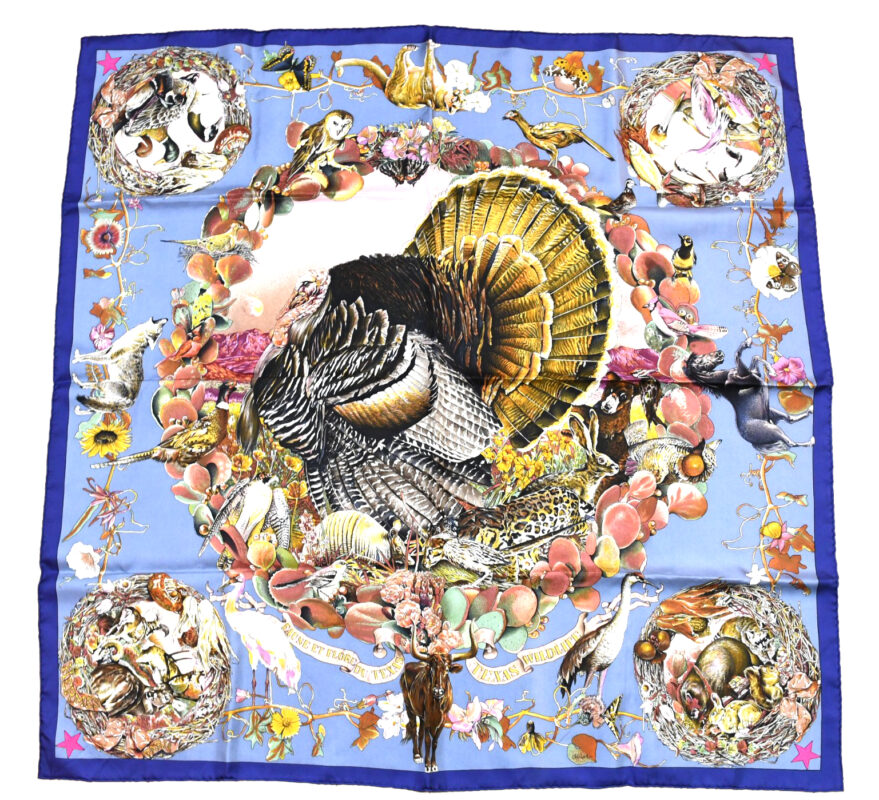 Hermes Scarf Faune Et Flore Du Texas Wildlife 90 cm by Kermit