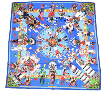 Hermes Scarf Kachina by Kermit Oliver 90 cm silk native blue Carre 35" 055