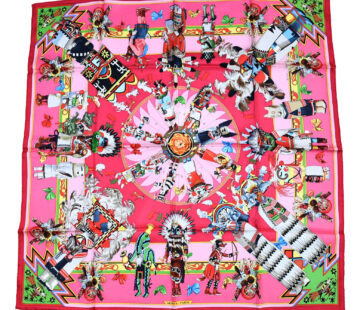 Hermes Scarf Kachina by Kermit Oliver 90 cm silk native pink Carre 35" M50