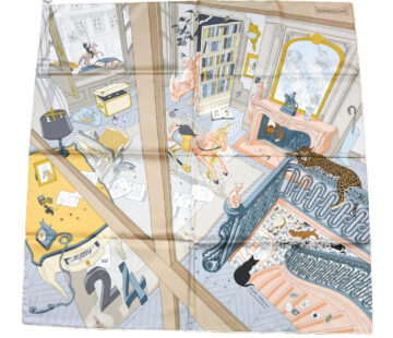 Hermes Scarf Mystere au 24 silk 90 cm gray pink panther animal mystery Carre 35"