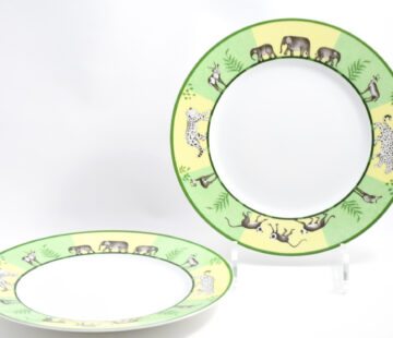 Hermes Africa Dessert Plate 22.5 cm porcelain green animal 8.75" Set of 2 M002