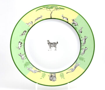 Hermes Africa Dinner Plate 27 cm porcelain green animal Zebra 10.75" EX