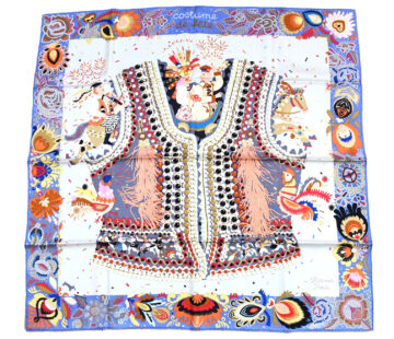 Hermes Scarf Costume de Fete 90 cm silk light blue white Carre jewelry 35"
