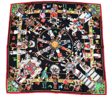 Hermes Scarf Kachina by Kermit Oliver 90 cm silk black red Carre 35" 0102