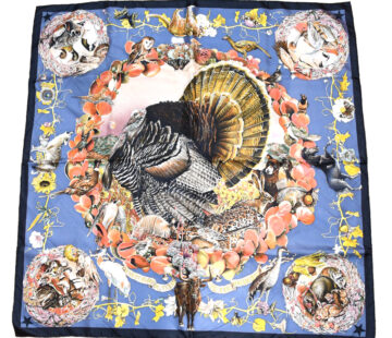 Hermes Scarf Faune Et Flore Du Texas Wildlife 90 cm by Kermit Oliver silk navy gray animal Carre 35" 064