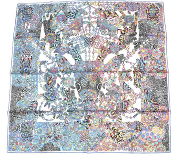 Hermes Scarf La Legende de la Foret 90 cm silk white blue legend forest deer Carre 35"