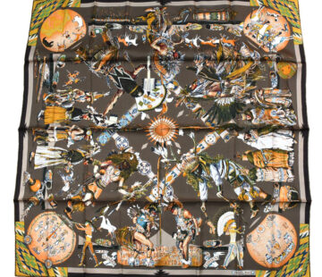 Hermes Scarf Les Danses des Indiens by Kermit Oliver 90 cm silk brown kachina