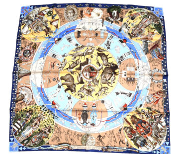 Hermes Scarf Les mythologies des hommes rouges 90 cm silk blue beige Carre legend 35"