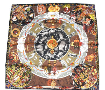 Hermes Scarf Les mythologies des hommes rouges 90 cm silk brown black Carre legend