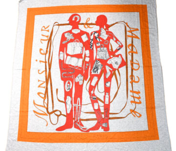 Hermes Scarf Monsieur et Madame 100 x 100 cm cotton gray Carre