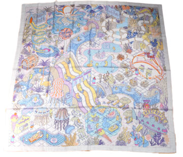 Hermes Shawl Splash Park 140 cm Cashmere silk scarf stole blue gray 56" 051