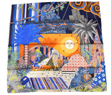 Hermes Scarf Acte III Scene I La Clairiere 90 cm silk blue orange Carre sun 35"
