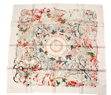 Hermes Scarf Au Coeur de la Vie 90 cm silk white Carre life tree flower 35"