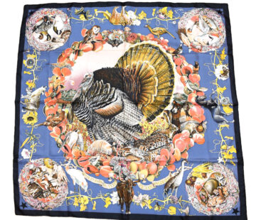 Hermes Scarf Faune Et Flore Du Texas Wildlife 90 cm by Kermit Oliver silk navy gray animal Carre 35" 094