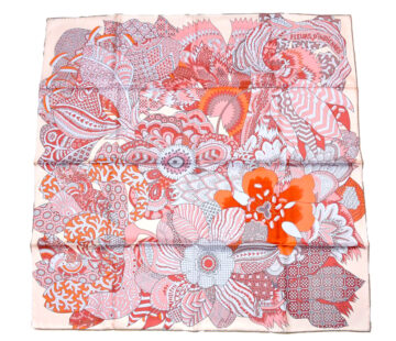 Hermes Scarf Fleurs d'Indiennes 90 cm silk light pink Carre Indian flower 35"