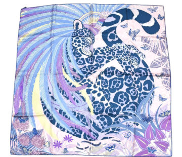 Hermes Scarf Jaguar Quetzal 90 cm Christine Henry silk purple animal Carre 064