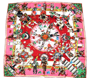 Hermes Scarf Kachina by Kermit Oliver 90 cm silk native pink Carre 35" 095