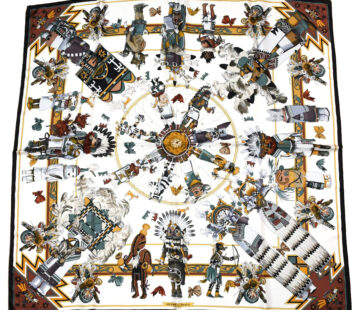 Hermes Scarf Kachina by Kermit Oliver 90 cm silk native white Carre 35" 092