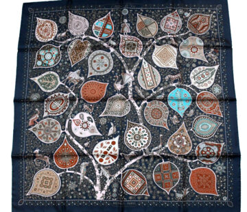 Hermes Scarf L'arbre de vie 90 cm silk reglisse black Carre life tree 35"