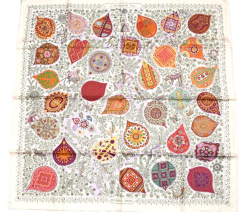 Hermes Scarf L'arbre de vie 90 cm silk white Carre life tree flower 35"