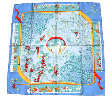 Hermes Scarf Neige d'Antan Silk 90 cm blue snow ski Carre 35"