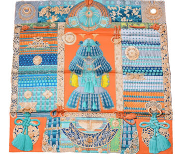 Hermes Scarf Parures de Samourais 90 cm silk orange samurai Carre 35"