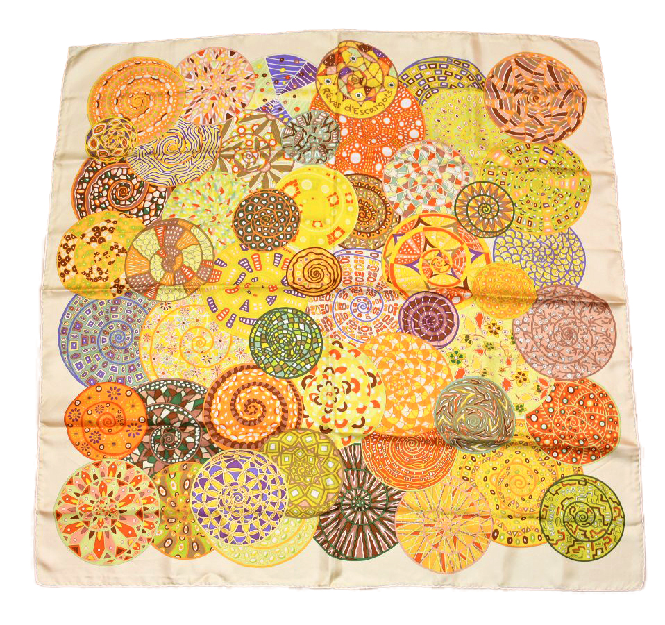 Hermes Scarf Reves d'Escargots 90 cm silk yellow cream snail dream Carre ME25000_0917 (5)