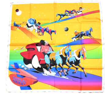 Hermes Scarf Space Derby 90 cm silk yellow Carre horse racing 35"