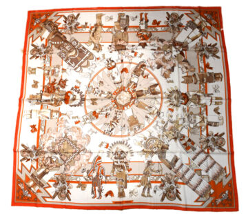 Hermes Shawl Kachina by Kermit Oliver 140 cm Cashmere silk scarf stole orange 56"