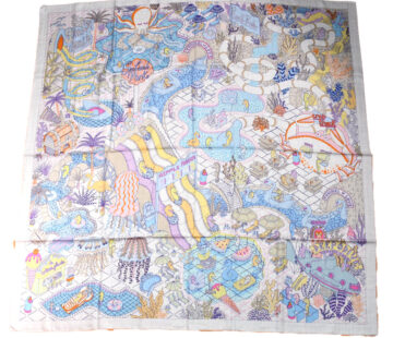 Hermes Shawl Splash Park 140 cm Cashmere silk scarf stole blue gray 56" 058