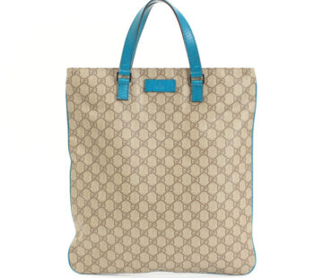 GUCCI Leather Tote Bag GG Pattern Blue