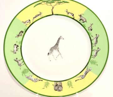 Hermes Africa Dinner Plate 27 cm porcelain green animal giraffe 10.75"