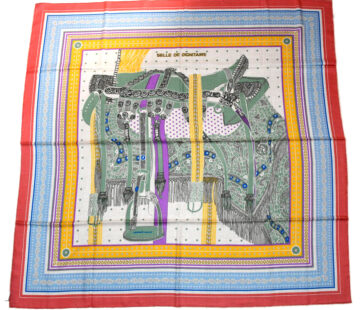 Hermes Shawl Selle de Dignitaire Bandana 140 cm Cashmere silk scarf stole horse 56"
