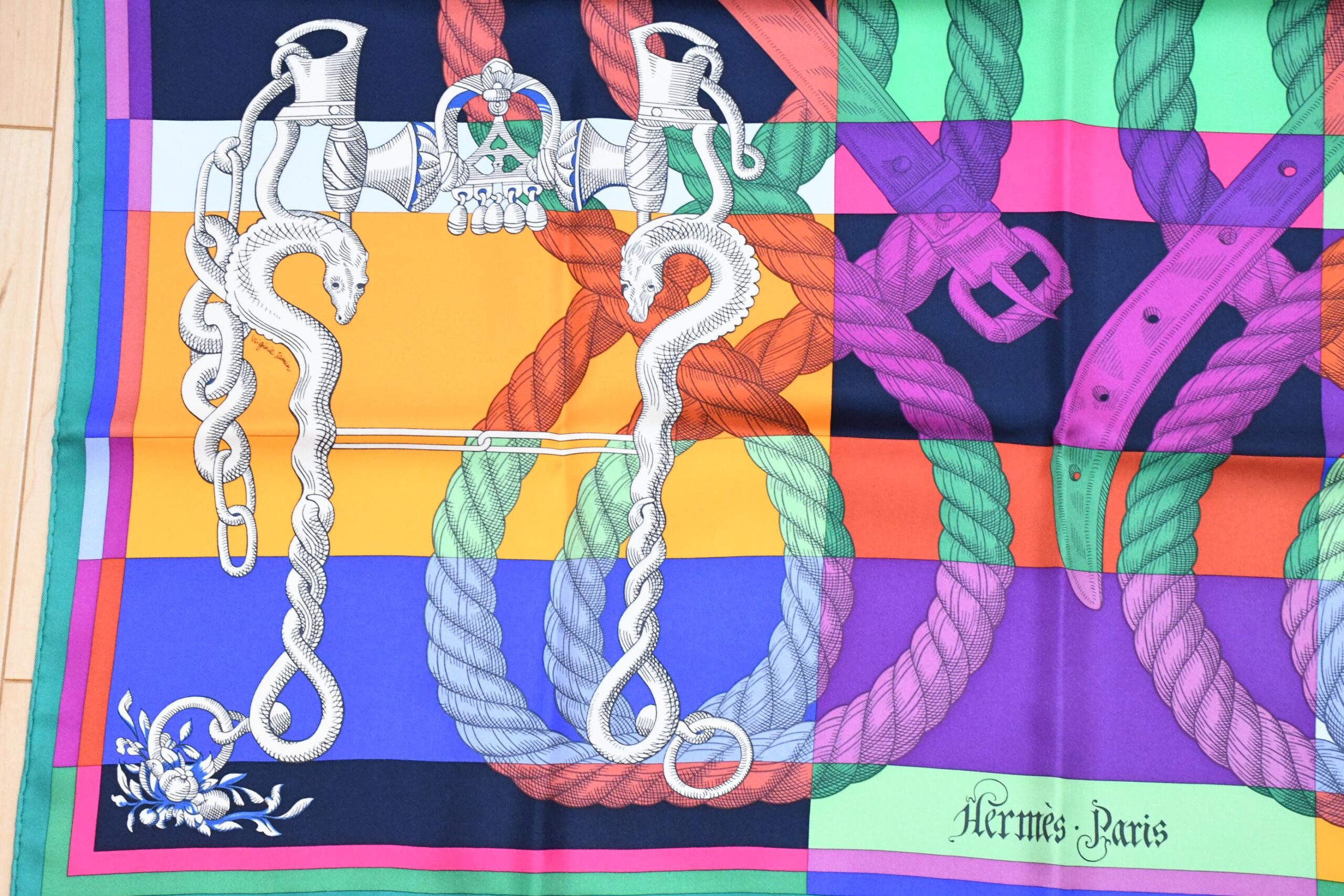 Hermes Scarf Della Cavalleria 90 cm silk purple orange Carre horse bit harness 35 AUC20988_1121 (10)