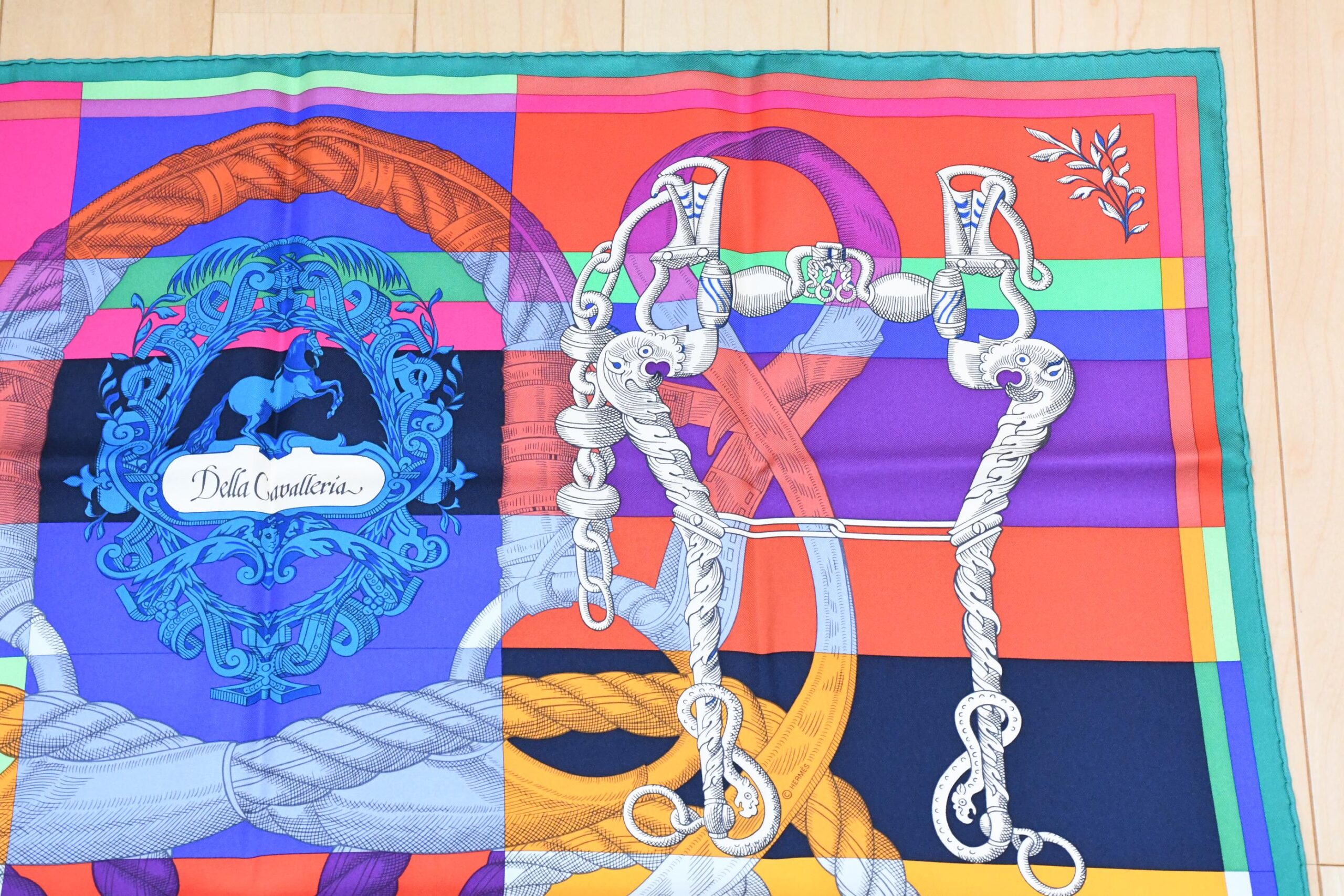 Hermes Scarf Della Cavalleria 90 cm silk purple orange Carre horse bit harness 35 AUC20988_1121 (8)